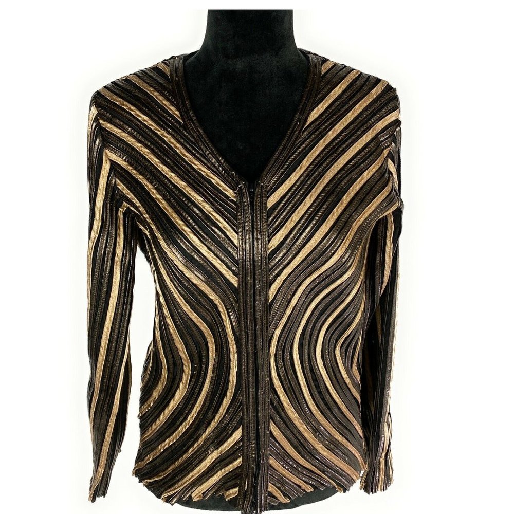 Alexandra Rosati Brown Beige Evening Zip Jacket